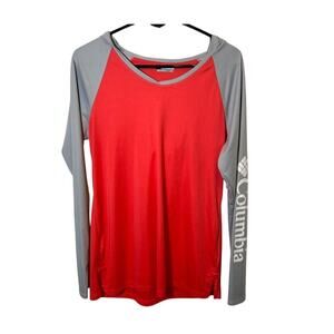 Columbia Pink & Gray Long Sleeve Hooded Shirt, Large